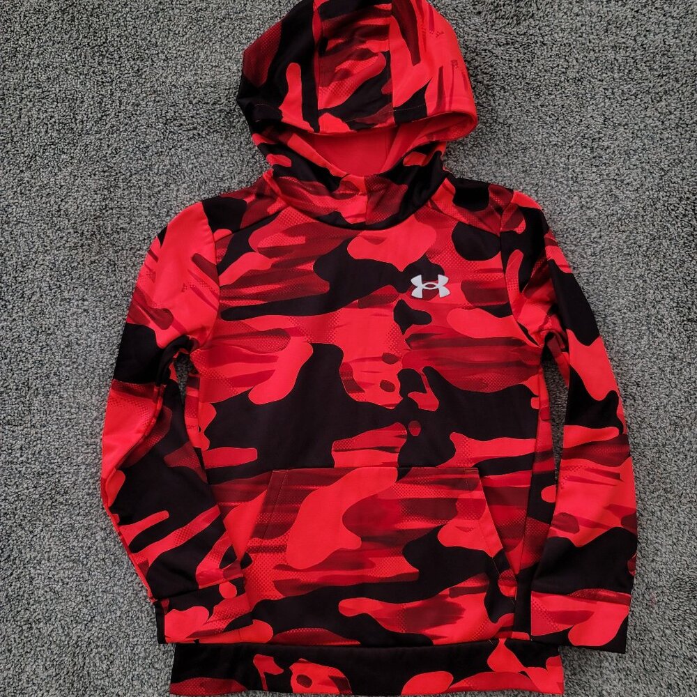 Under Armour Boys Orange Red Black Camo Hooded Sweatshirt YMD